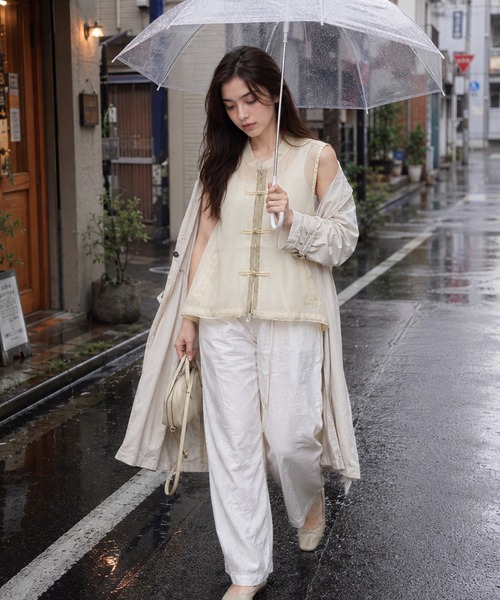 KONVINI(コンビニ)の「【KONVINI select】シアーチュールドッキングチャイナデザインノースリーブブラウス(シャツ/ブラウス・レディース・グレー/ブラック/ホワイト・FREE)」の16枚目の写真