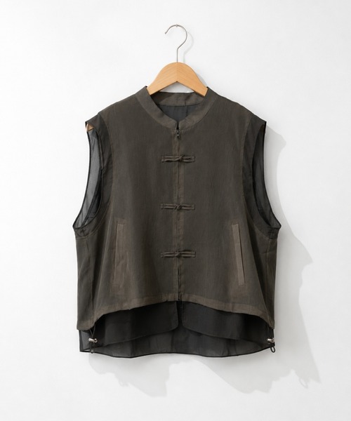 KONVINI(コンビニ)の「【KONVINI select】シアーチュールドッキングチャイナデザインノースリーブブラウス(シャツ/ブラウス・レディース・グレー/ブラック/ホワイト・FREE)」の7枚目の写真