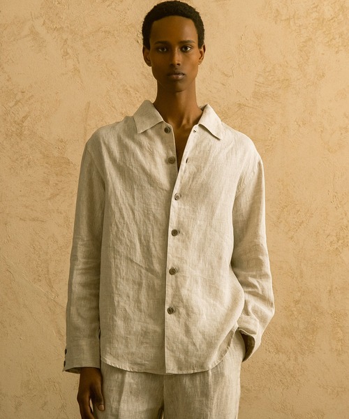 CIRCLEE(サークリー)の「CIRCLEE(サークリー)リネンシルクブレンド スキッパーシャツ(シャツ/ブラウス・メンズ・ベージュ・L/M/XL)」の1枚目の写真