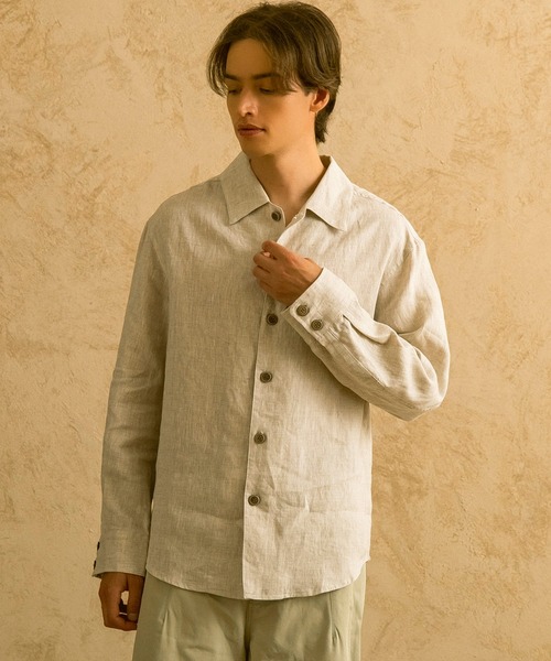 CIRCLEE(サークリー)の「CIRCLEE(サークリー)リネンシルクブレンド スキッパーシャツ(シャツ/ブラウス・メンズ・ベージュ・L/M/XL)」の14枚目の写真