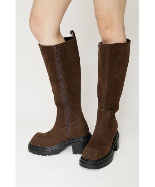 SLY(スライ)の「【美脚チートブーツ】SQUARE TOE KNEE BOOTS スクエアトゥニーブーツ 秋服 冬服(ブーツ・レディース・ブラウン/ブラック・SMALL/MEDIUM/LARGE)」の1枚目の写真