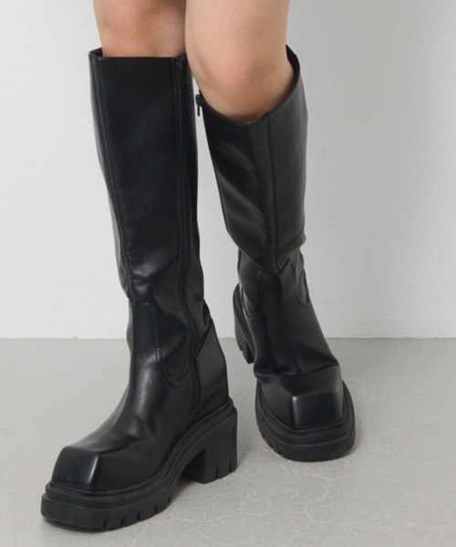 SLY(スライ)の「【美脚チートブーツ】SQUARE TOE KNEE BOOTS スクエアトゥニーブーツ 秋服 冬服(ブーツ・レディース・ブラウン/ブラック・SMALL/MEDIUM/LARGE)」の22枚目の写真