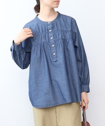 【L~6L 大きいサイズ】フロントシャーリングブラウス