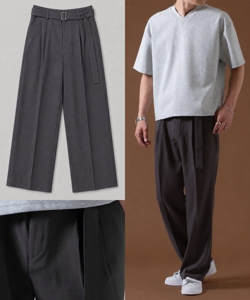 OXA(オグザ)の「ベルト付きスリムスラックス タックパンツ OXA(スラックス・メンズ・ベージュ/ブラック/チャコール・LARGE/MEDIUM)」の2枚目の写真