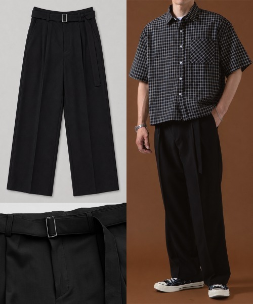OXA(オグザ)の「ベルト付きスリムスラックス タックパンツ OXA(スラックス・メンズ・ベージュ/ブラック/チャコール・LARGE/MEDIUM)」の1枚目の写真