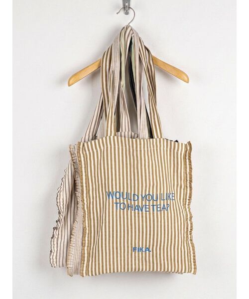 FIKA.（フィーカ）の「Striped gather tote bag（トートバッグ・レディース・ベージュ/ホワイト/グリーン系その他3/ブラック/パープル系その他・FREE）」の8枚目の写真