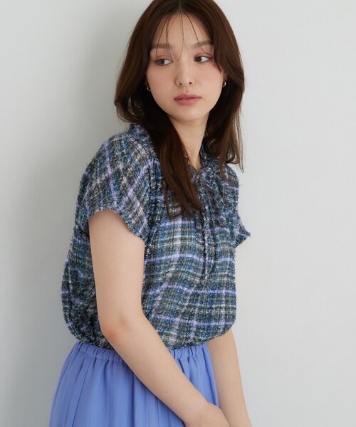 Sunauna(スーナウーナ)の「チェック柄フリルブラウス(シャツ/ブラウス・レディース・ライトイエロー系2/ネイビー系1/ダークブラウン系1/ライトオレンジ系1・38/40)」の10枚目の写真