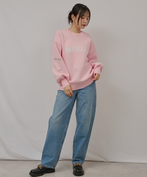 palm RICHE(ポームリシュ)の「スウェットライクロゴ刺繍ニット(スウェット・レディース・オフホワイト/ライトピンク/ブラック・M)」の22枚目の写真