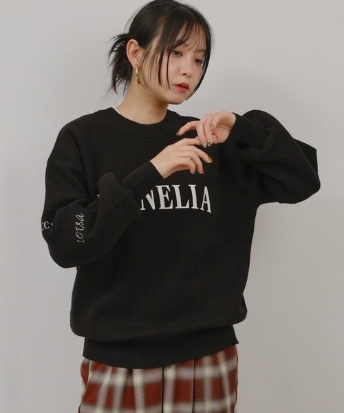 palm RICHE(ポームリシュ)の「スウェットライクロゴ刺繍ニット(スウェット・レディース・オフホワイト/ライトピンク/ブラック・M)」の16枚目の写真