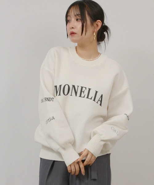 palm RICHE(ポームリシュ)の「スウェットライクロゴ刺繍ニット(スウェット・レディース・オフホワイト/ライトピンク/ブラック・M)」の4枚目の写真