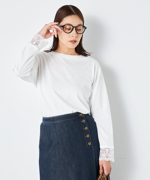 GALLORIA(ギャローリア)の「袖レース切替プルオーバー(Tシャツ/カットソー・レディース・ブラック/ホワイト・LL/M/S/L)」の2枚目の写真
