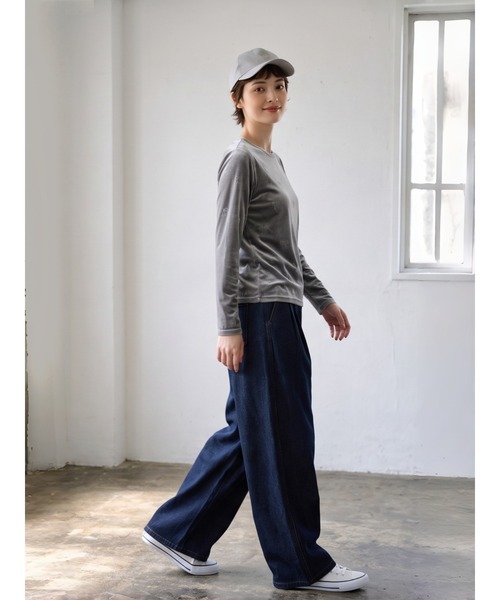 Sew loop(ソーループ)の「ベロアリボン柄立体プリント長袖Tシャツ(Tシャツ/カットソー・レディース・ブラック/ネイビー/ブラウン/グレー・FREE)」の9枚目の写真