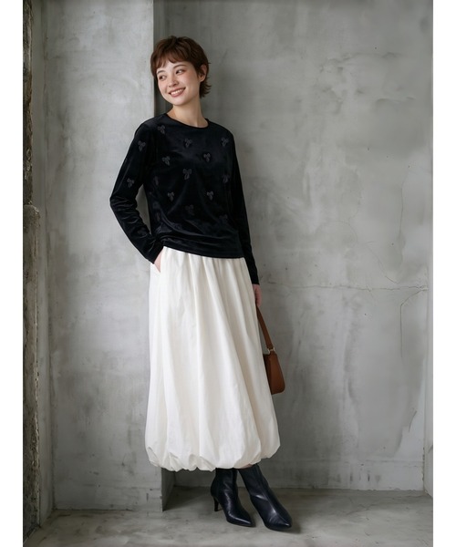 Sew loop(ソーループ)の「ベロアリボン柄立体プリント長袖Tシャツ(Tシャツ/カットソー・レディース・ブラック/ネイビー/ブラウン/グレー・FREE)」の12枚目の写真