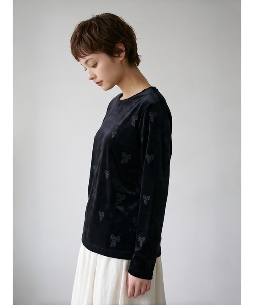 Sew loop(ソーループ)の「ベロアリボン柄立体プリント長袖Tシャツ(Tシャツ/カットソー・レディース・ブラック/ネイビー/ブラウン/グレー・FREE)」の14枚目の写真