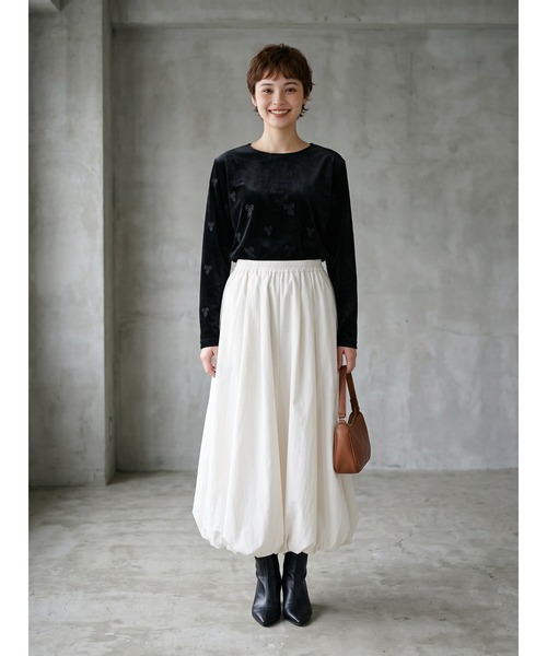 Sew loop(ソーループ)の「ベロアリボン柄立体プリント長袖Tシャツ(Tシャツ/カットソー・レディース・ブラック/ネイビー/ブラウン/グレー・FREE)」の17枚目の写真