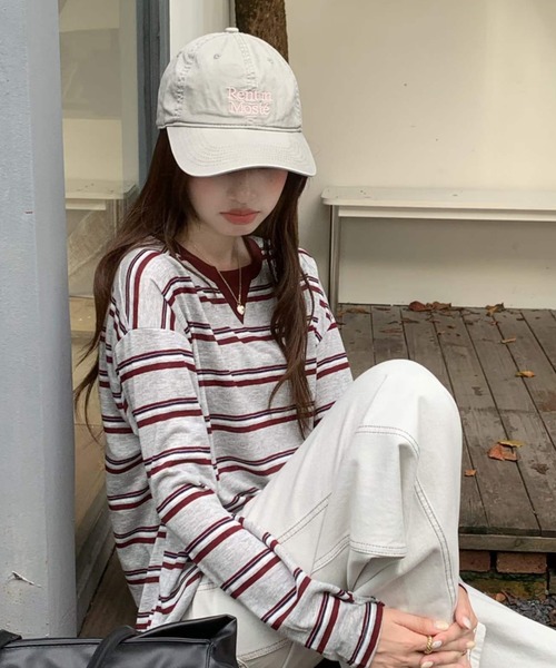 GEMEDA(ジェメダ)の「クルーネックボーダー柄ロングスリーブTシャツ(Tシャツ/カットソー・レディース・ホワイト/グレー・M)」の6枚目の写真
