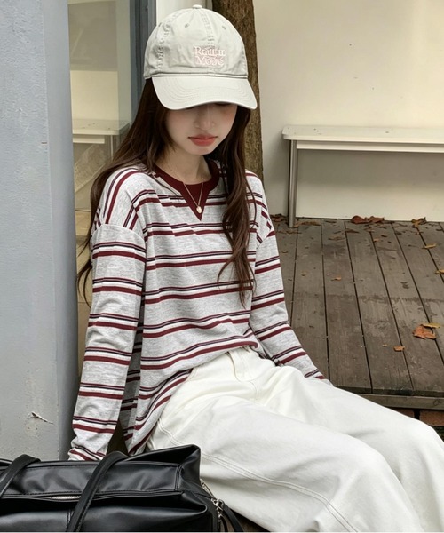 GEMEDA(ジェメダ)の「クルーネックボーダー柄ロングスリーブTシャツ(Tシャツ/カットソー・レディース・ホワイト/グレー・M)」の8枚目の写真