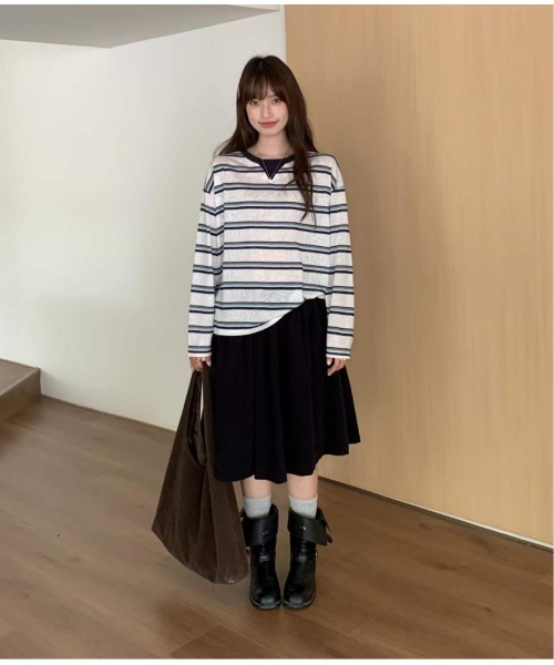 GEMEDA(ジェメダ)の「クルーネックボーダー柄ロングスリーブTシャツ(Tシャツ/カットソー・レディース・ホワイト/グレー・M)」の11枚目の写真