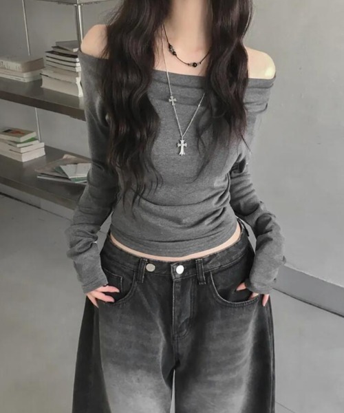 semplice(センプリチェ)の「カットソー【韓国ファッション】(Tシャツ/カットソー・レディース・ブラック/グレー・F)」の7枚目の写真