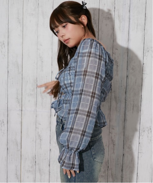 GORGE(ゴージ)の「シアーチェック レースアップブラウス|全3色(シャツ/ブラウス・レディース・グレー/ブラウン/ブラック・F)」の7枚目の写真