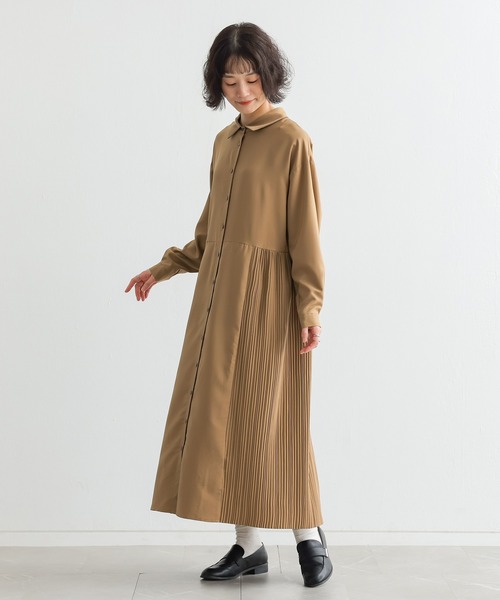 n'OrLABEL(ノアールレーベル)の「プリーツシャツワンピース(シャツワンピース・レディース・ベージュ/ボルドー/ブラック・2/1)」の16枚目の写真