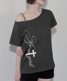 ガールズボートネック半袖Tシャツ（チャコール）