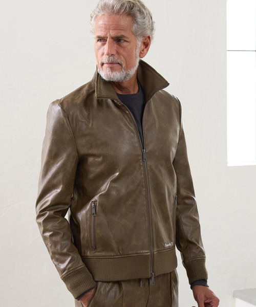 Maison code 13(メゾンコードサーティーン)の「mj11805- Synthetic Leather Ribbed Jacket シンセティックレザージャケット(M26W-13)(ブルゾン・メンズ・ダークブラウン/ブラウン・S/M/L)」の1枚目の写真