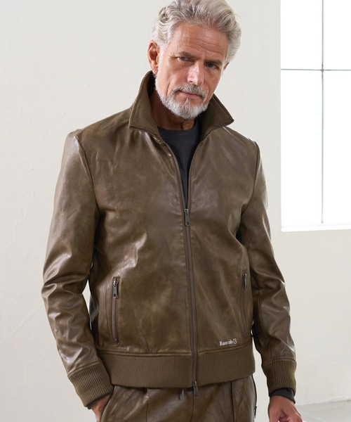 Maison code 13(メゾンコードサーティーン)の「mj11805- Synthetic Leather Ribbed Jacket シンセティックレザージャケット(M26W-13)(ブルゾン・メンズ・ダークブラウン/ブラウン・S/M/L)」の3枚目の写真