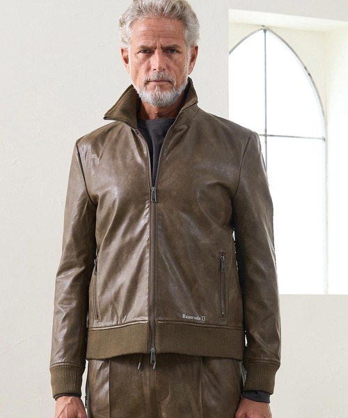 Maison code 13(メゾンコードサーティーン)の「mj11805- Synthetic Leather Ribbed Jacket シンセティックレザージャケット(M26W-13)(ブルゾン・メンズ・ダークブラウン/ブラウン・S/M/L)」の5枚目の写真