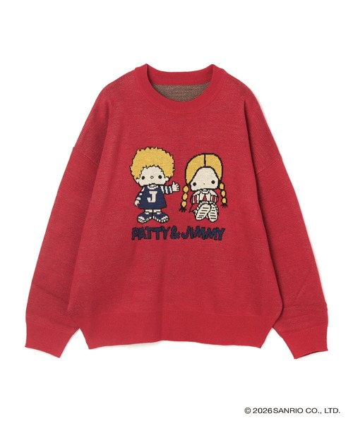 cross marche(クロスマルシェ)の「【sanrio characters】パティ&ジミージャガードニットプルオーバー(ニット/セーター・レディース・杢グレー/レッド・M/LL/L)」の1枚目の写真