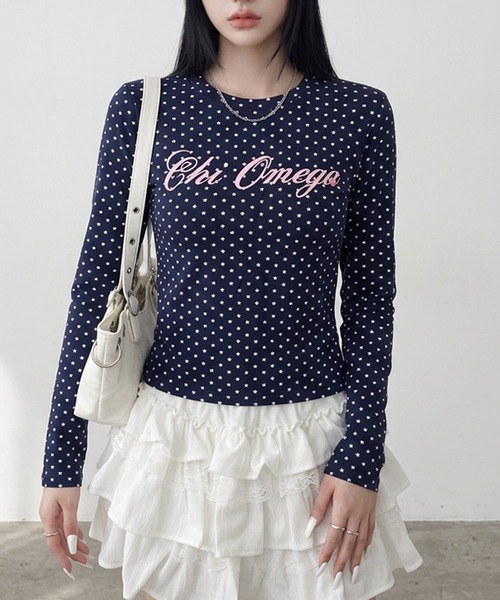 non-hedge(ノンヘッジ)の「スタードットロゴロンT(Tシャツ/カットソー・レディース・ネイビー/オフホワイト・FREE)」の6枚目の写真