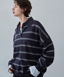 ルーズボーダーニットポロロンティー / Loose Border Knit Polo L/S TEE