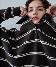 ルーズボーダーニットポロロンティー / Loose Border Knit Polo L/S TEE