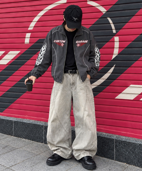 ARTISTWEAR（アーティストウェア）の「カスタムガレージパイピングウィンドブレイク（ナイロンジャケット・レディース・ブラック/グレー・SMALL/MEDIUM/LARGE/X-LARGE/XX-LARGE）」の4枚目の写真