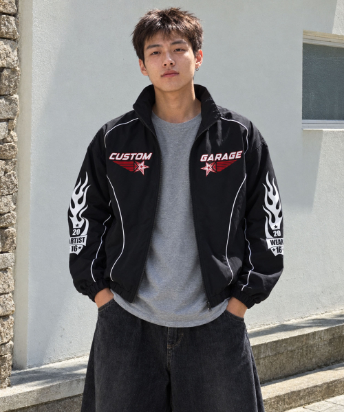 ARTISTWEAR（アーティストウェア）の「カスタムガレージパイピングウィンドブレイク（ナイロンジャケット・レディース・ブラック/グレー・SMALL/MEDIUM/LARGE/X-LARGE/XX-LARGE）」の6枚目の写真