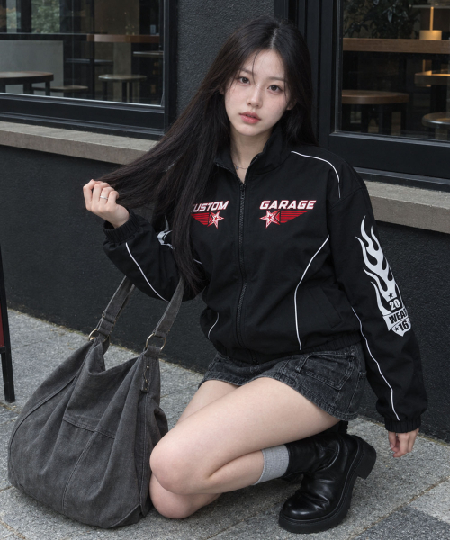 ARTISTWEAR（アーティストウェア）の「カスタムガレージパイピングウィンドブレイク（ナイロンジャケット・レディース・ブラック/グレー・SMALL/MEDIUM/LARGE/X-LARGE/XX-LARGE）」の7枚目の写真