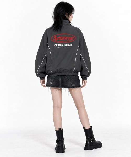 ARTISTWEAR（アーティストウェア）の「カスタムガレージパイピングウィンドブレイク（ナイロンジャケット・レディース・ブラック/グレー・SMALL/MEDIUM/LARGE/X-LARGE/XX-LARGE）」の8枚目の写真