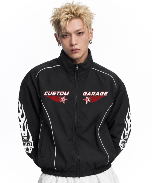 ARTISTWEAR（アーティストウェア）の「カスタムガレージパイピングウィンドブレイク（ナイロンジャケット・レディース・ブラック/グレー・SMALL/MEDIUM/LARGE/X-LARGE/XX-LARGE）」の9枚目の写真
