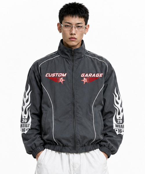 ARTISTWEAR（アーティストウェア）の「カスタムガレージパイピングウィンドブレイク（ナイロンジャケット・レディース・ブラック/グレー・SMALL/MEDIUM/LARGE/X-LARGE/XX-LARGE）」の10枚目の写真