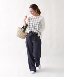 coen | ギンガムプリントミニ裏毛7分袖プルオーバー(スウェット)