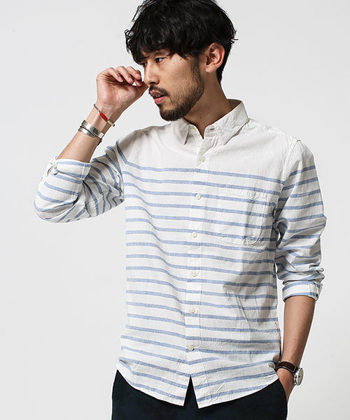 Nano Universe ナノユニバース の 綿麻パネルボーダーシャツl S シャツ ブラウス Wear