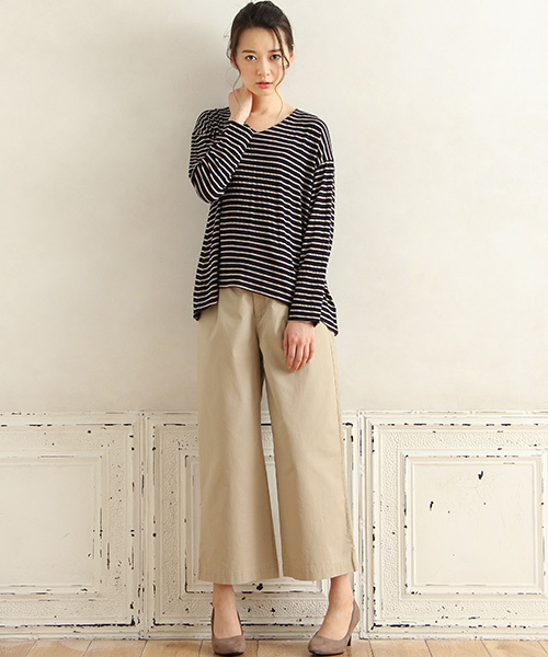 Honeys（ハニーズ）の「チノワイドパンツアンクル丈（チノパンツ・レディース・キャメル/ライトベージュ/ネイビー/ブラック/カーキ/オレンジ/ブラウン/ベージュ・S/LL/L/M）」の10枚目の写真