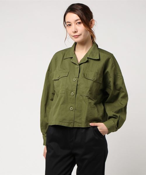 VENCEEXCHANGE（ヴァンスエクスチェンジ）の「ツイルオープンカラーシャツ                  （シャツ/ブラウス・レディース・ライトカーキ/その他31・MEDIUM）」の6枚目の写真