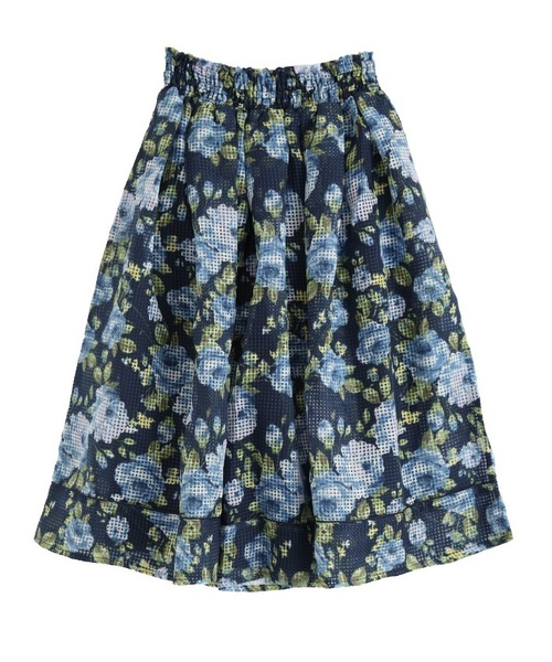 花柄チェックスカート Noela（ノエラ）の「ぼかし花柄シャイニースカート（スカート