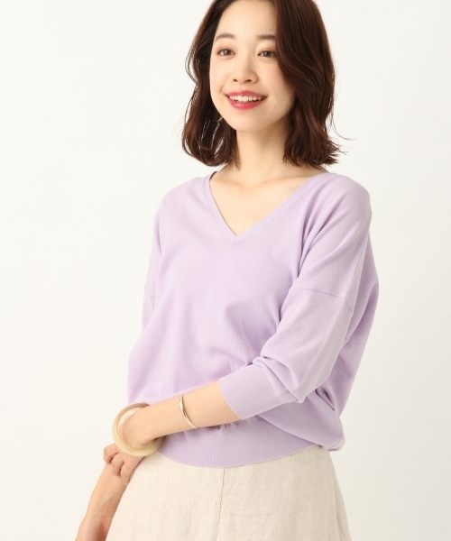 A part by（アパートバイ）の「洗濯機で洗えるUVカットニット/12GACEガーターVニット6S 798624（ニット/セーター・レディース・ホワイト/ライトグリーン/ネイビー/ライトパープル・FREE）」の4枚目の写真