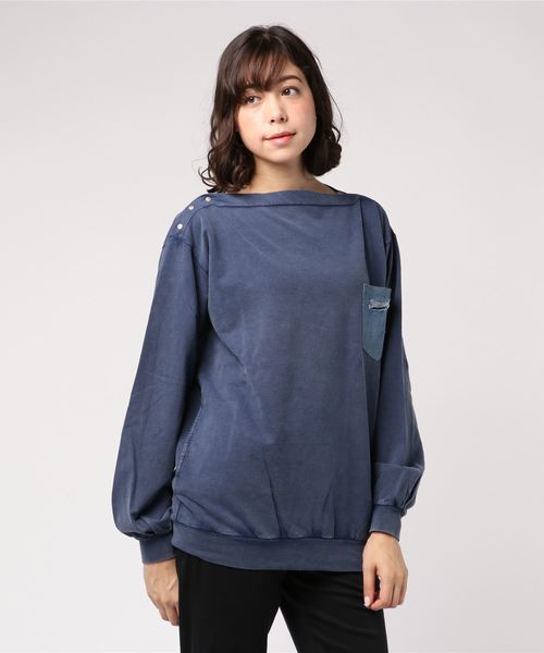 VENCEEXCHANGE(ヴァンスエクスチェンジ)の「ピグメントオフショルプルオーバー(Tシャツ/カットソー・レディース・ネイビー/オフホワイト/ピンク・M)」の10枚目の写真