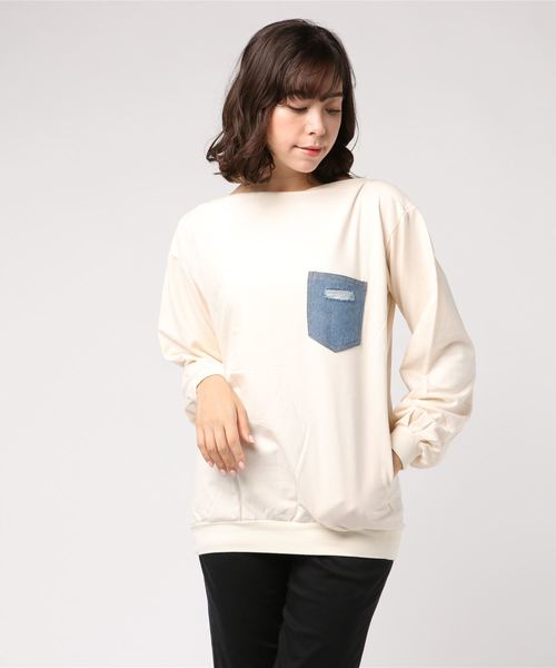 VENCEEXCHANGE(ヴァンスエクスチェンジ)の「ピグメントオフショルプルオーバー(Tシャツ/カットソー・レディース・ネイビー/オフホワイト/ピンク・M)」の4枚目の写真