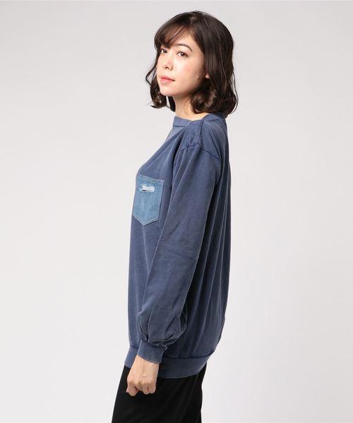 VENCEEXCHANGE(ヴァンスエクスチェンジ)の「ピグメントオフショルプルオーバー(Tシャツ/カットソー・レディース・ネイビー/オフホワイト/ピンク・M)」の6枚目の写真