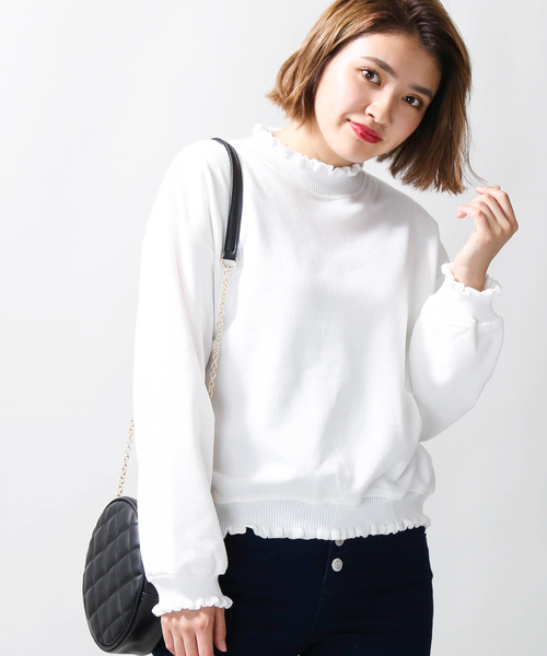 WEGO（ウィゴー）の「WEGO/フリルリブスウェット（スウェット・レディース・ホワイト/ブラック/ブルー/キャメル・FREE）」の2枚目の写真