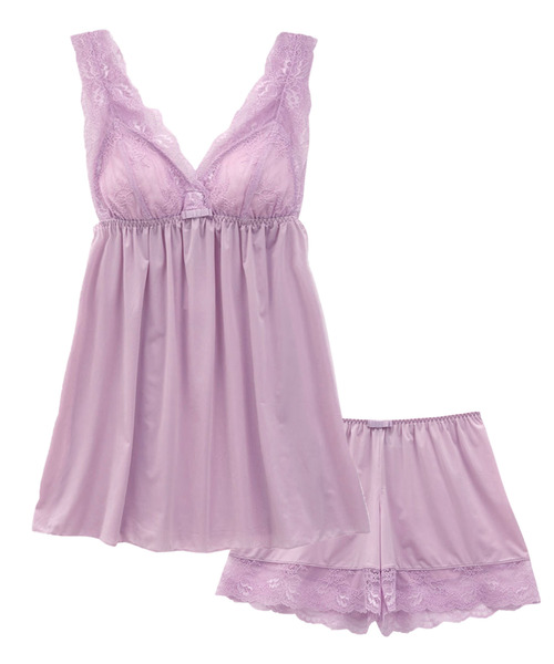 blooming FLORA（ブルーミングフローラ）の「【 フローラルレース 】 パルフェーム キャミソール＆タップパンツセット（ルームウェア/パジャマ・レディース・ネイビー/ラベンダー/フューシャピンク/ライラック/ブラック・MEDIUM/LARGE）」の4枚目の写真